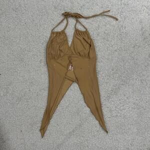 Women’s Carabella Tan Halter Top with Rhinestones & Adjustable Straps (size M)